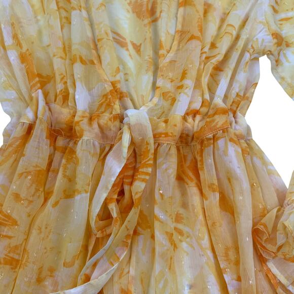 Express Abstract Watercolor Yellow Long Line Semi-Sheer Kimono Women's Size M/L - Picture 3 of 8